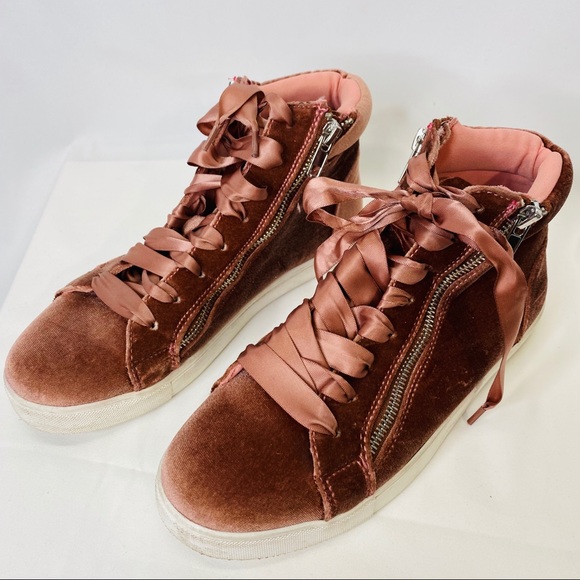 Eppic Rose Velvet Hi Top Kickers Ribbon Laces Zipper Closure Sneakers Sz 8.5 - Picture 1 of 8